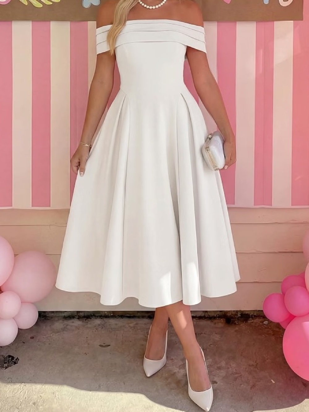 White Off-the-Shoulder Midi Dress